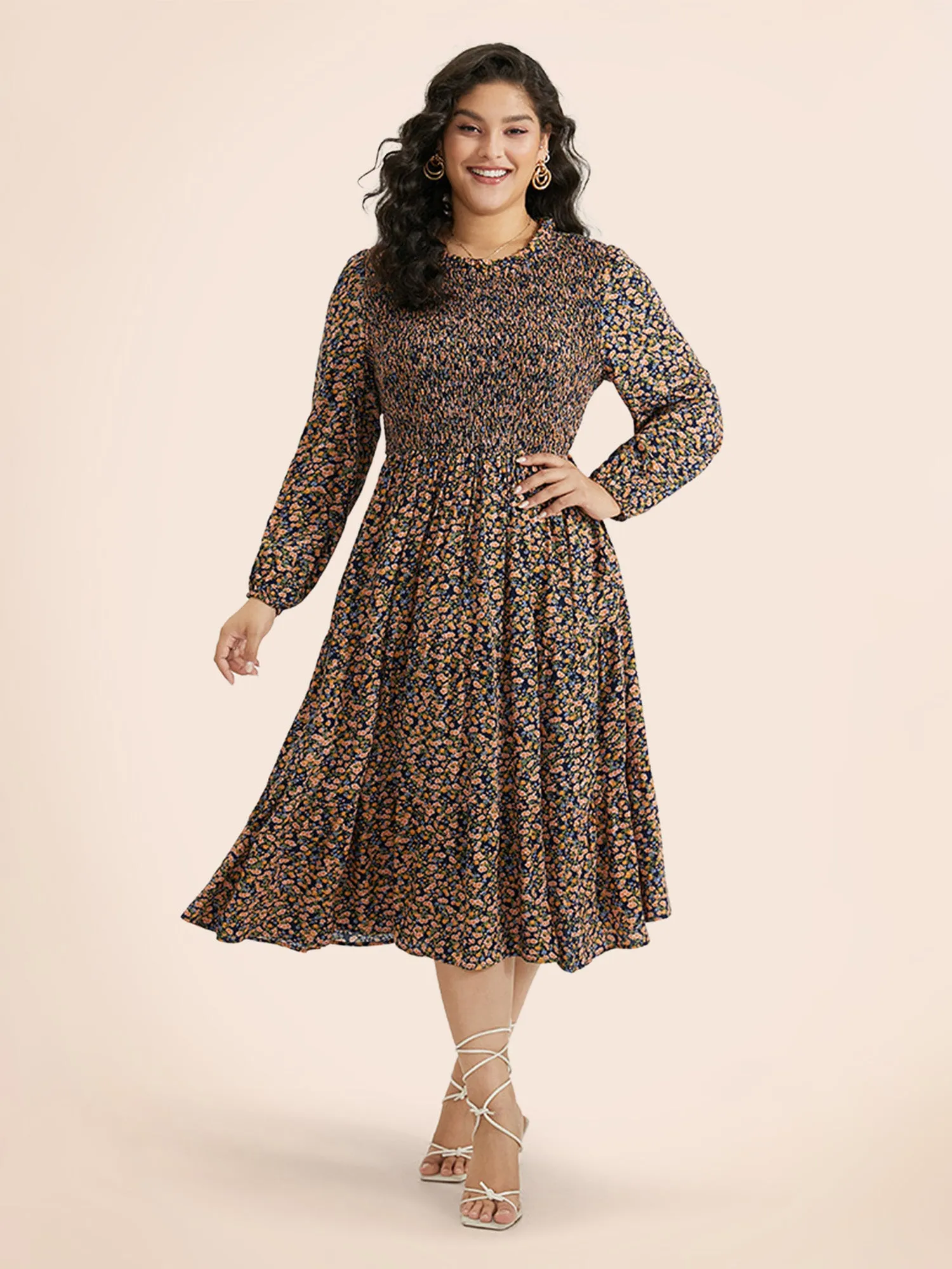 Ditsy Floral Shirred Pocket Pleated Frill Trim Dress sold by Bloomchic product image thumbnail 5