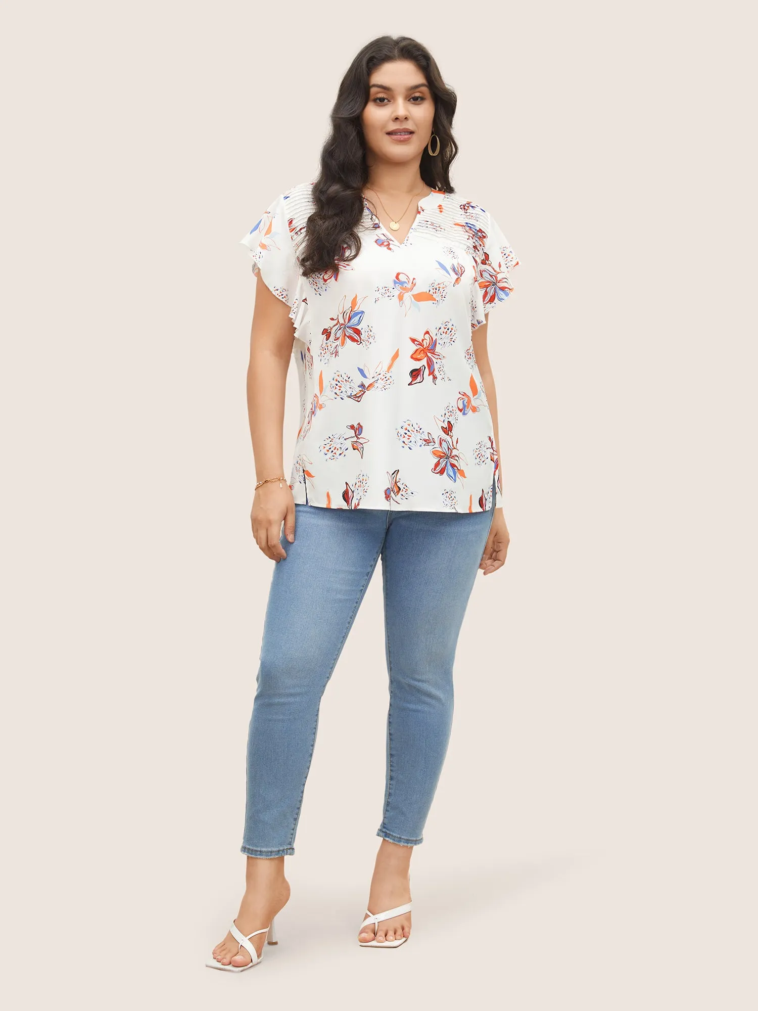 Floral Pleated Ruffle Cap Sleeve Blouse sold by Bloomchic product image thumbnail 4