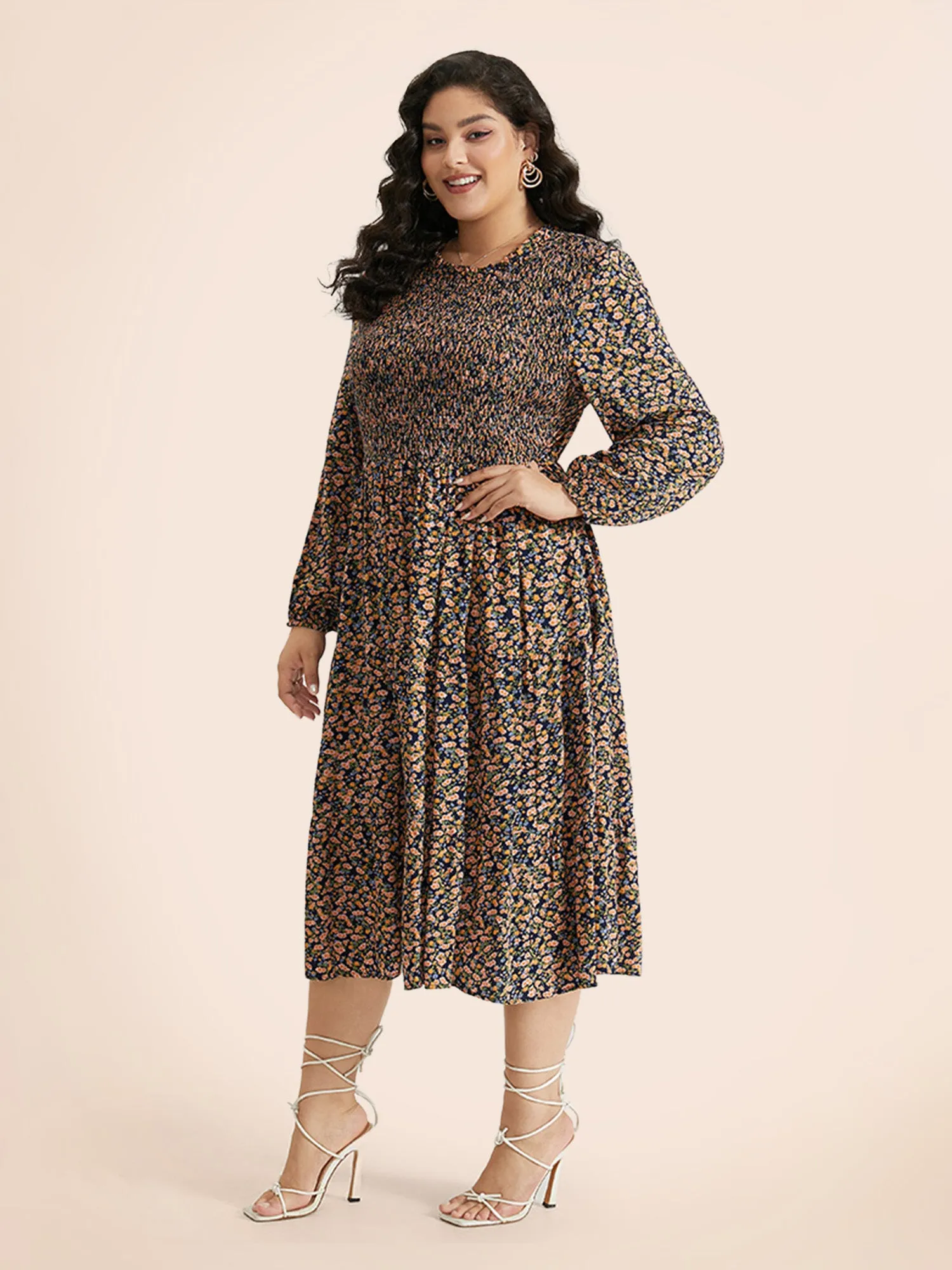 Ditsy Floral Shirred Pocket Pleated Frill Trim Dress sold by Bloomchic product image thumbnail 4