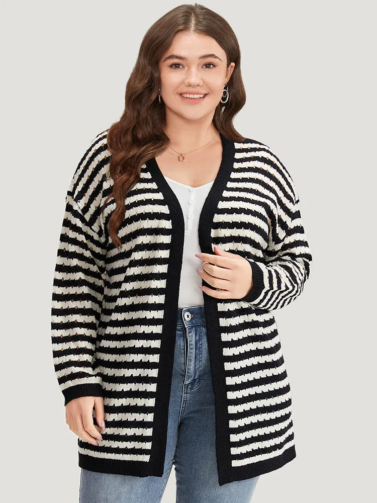 Striped Geo Eyelet Drop Shoulder Cardigan sold by Bloomchic