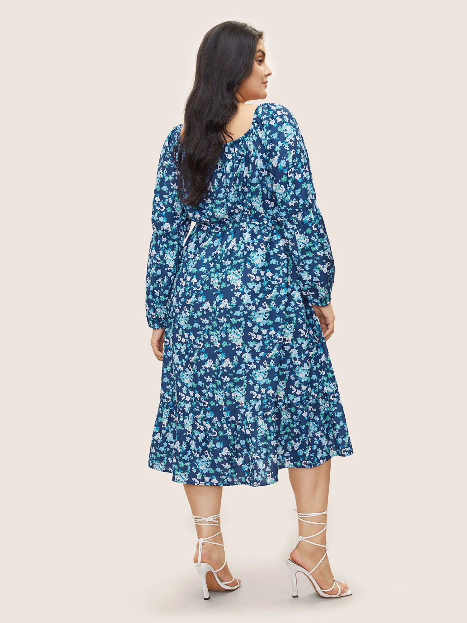 Square Neck Ditsy Floral Shirred Elastic Waist Dress sold by Bloomchic product image thumbnail 3