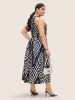 Geometric Frill Trim Tie Knot Sleeveless Dress sold by Bloomchic