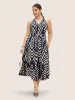 Geometric Frill Trim Tie Knot Sleeveless Dress sold by Bloomchic