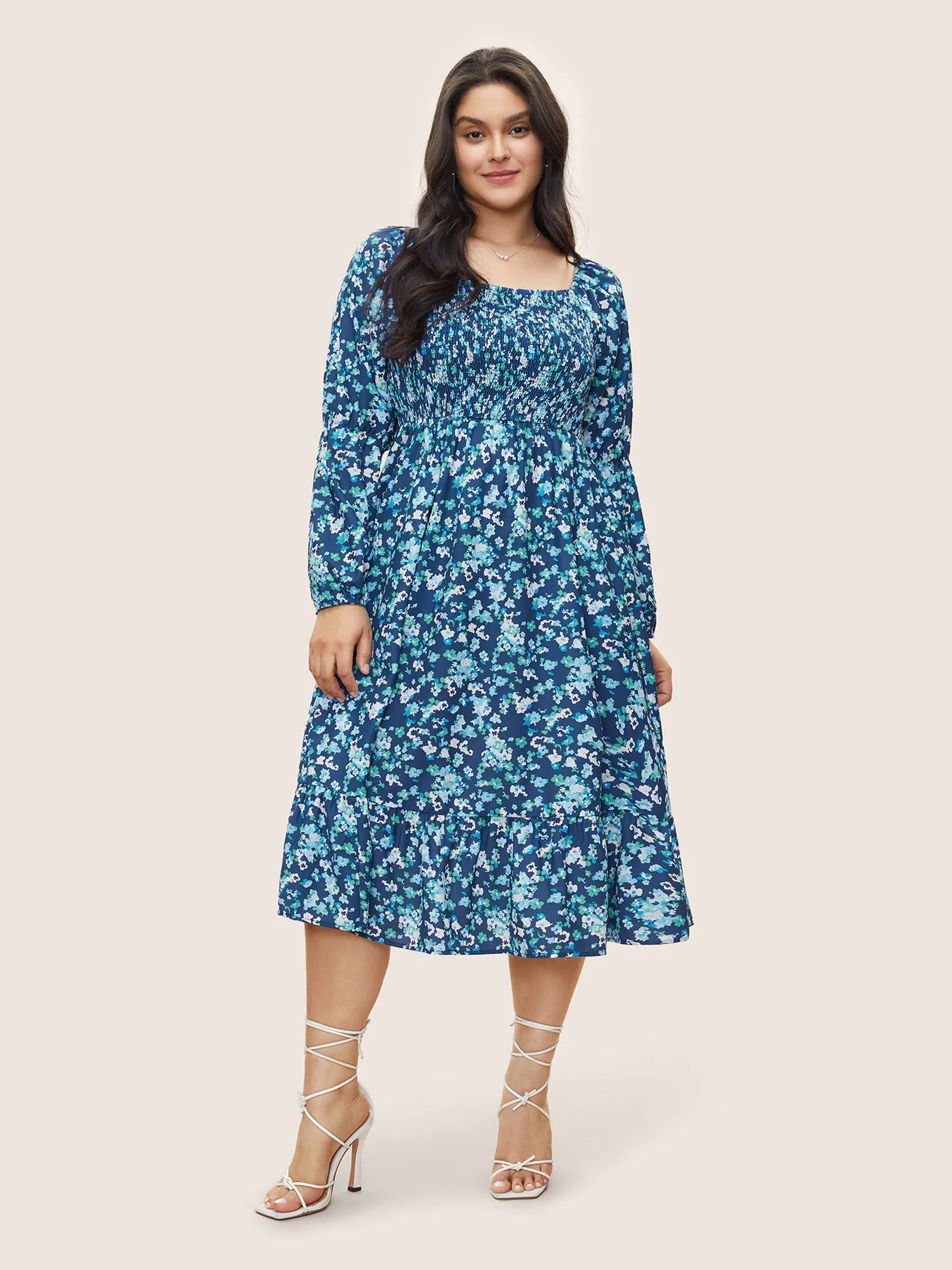 Square Neck Ditsy Floral Shirred Elastic Waist Dress sold by Bloomchic product image thumbnail 2