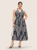 Geometric Frill Trim Tie Knot Sleeveless Dress sold by Bloomchic