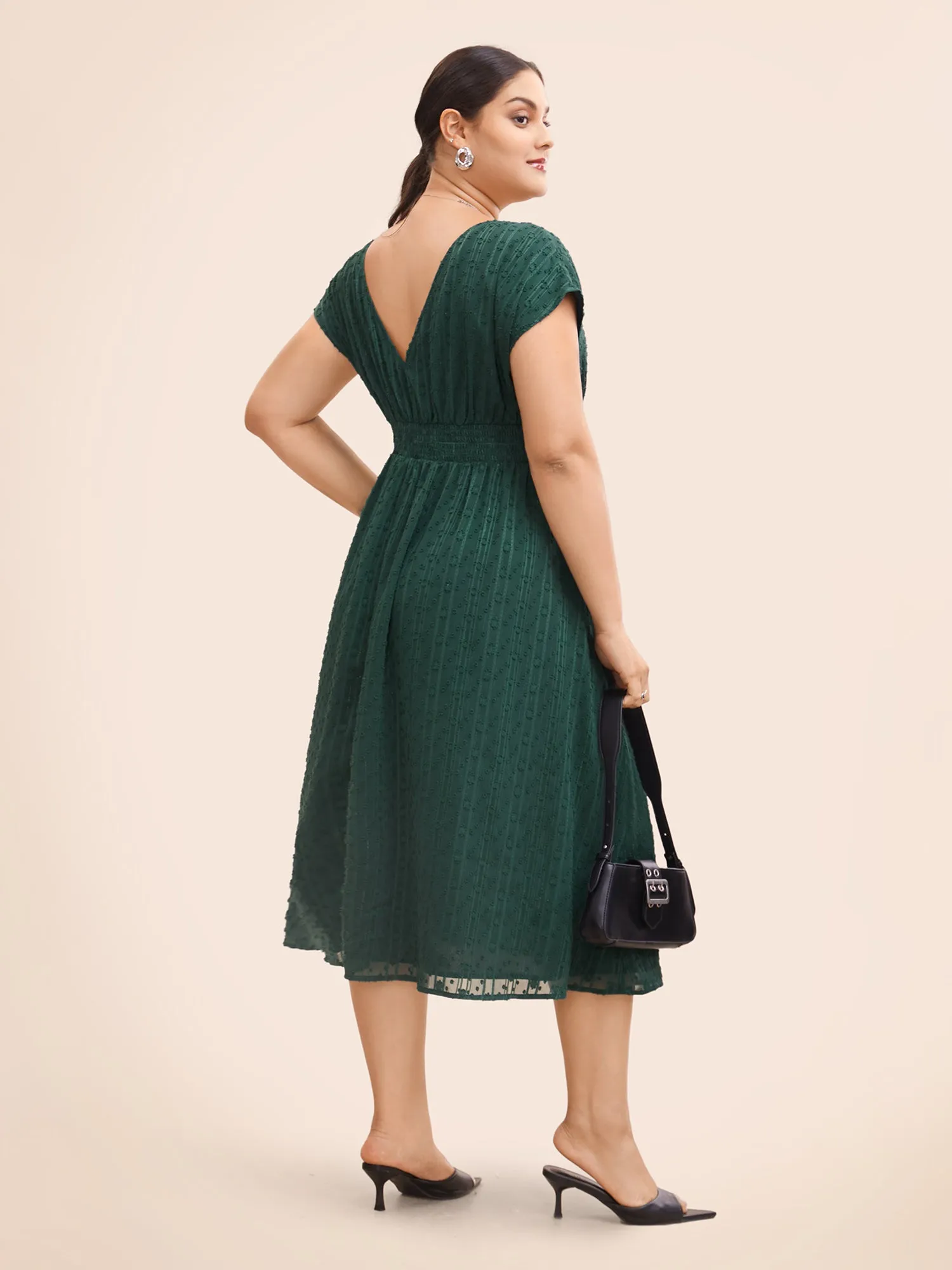 Jacquard Mesh Cap Sleeve Shirred Dress sold by Bloomchic product image thumbnail 3
