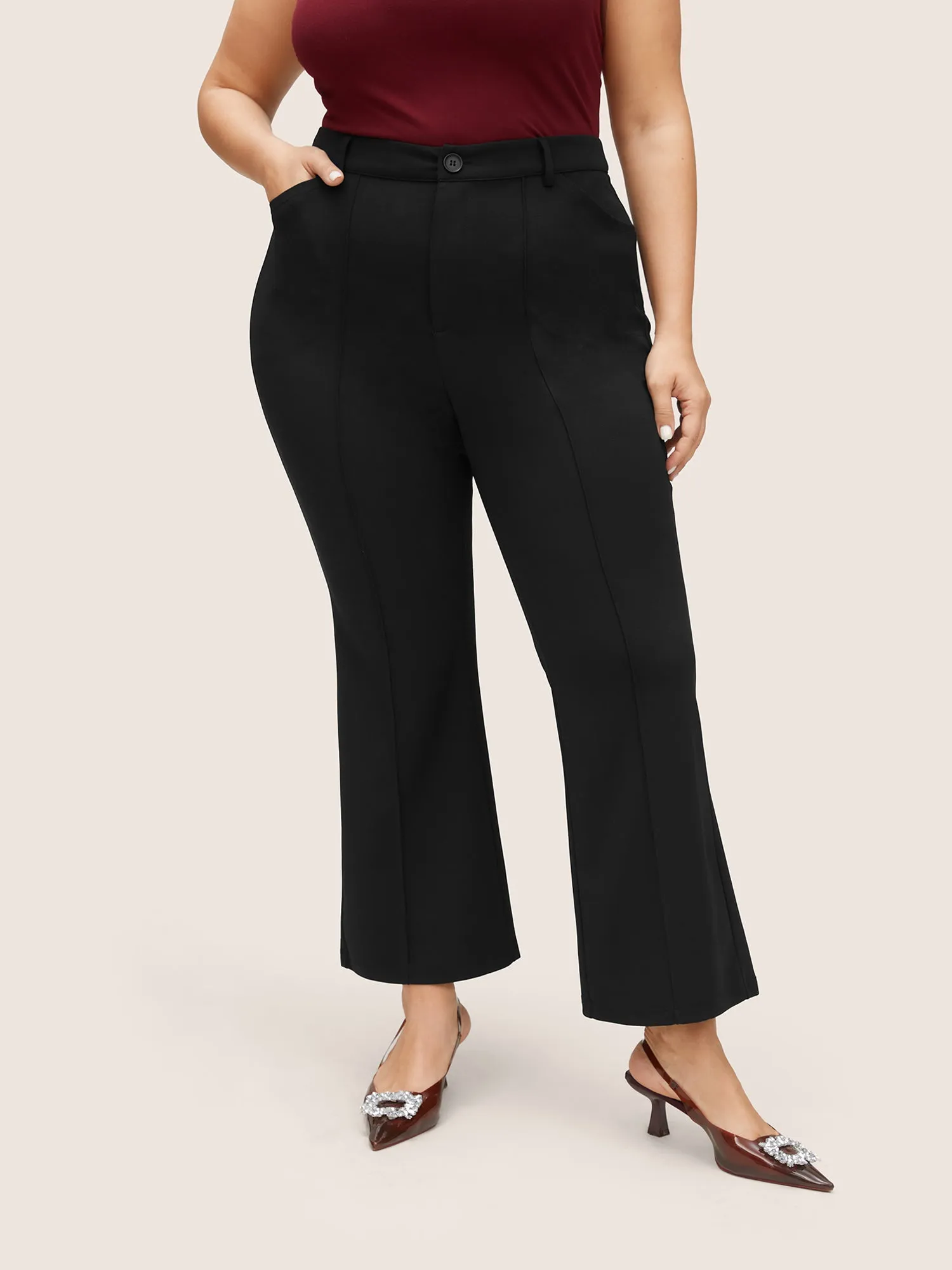 High Rise Solid Pleated Bootcut Pants sold by Bloomchic