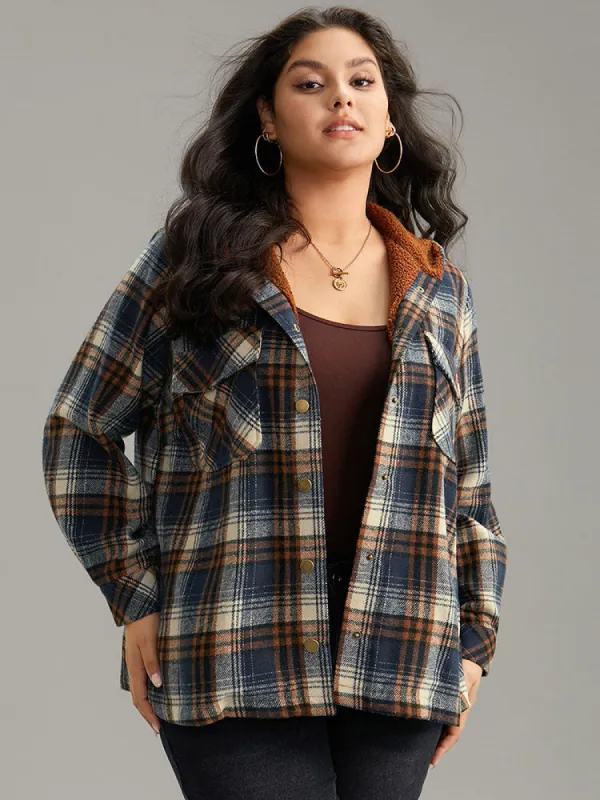 Plaid Patchwork Pocket Button Through Hooded Coat sold by Bloomchic