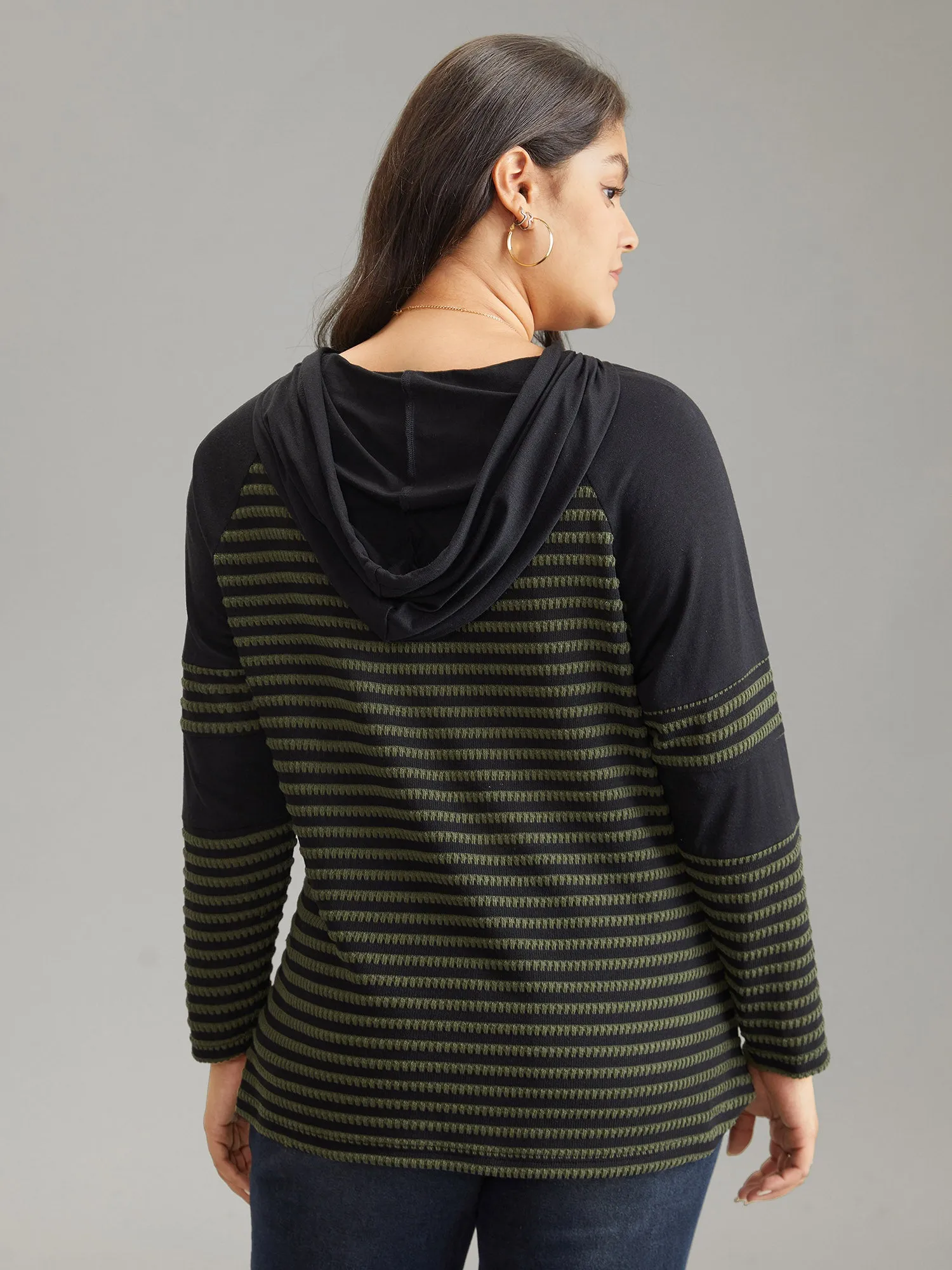 Textured Patchwork Hooded Raglan Sleeve T-shirt sold by Bloomchic product image thumbnail 2