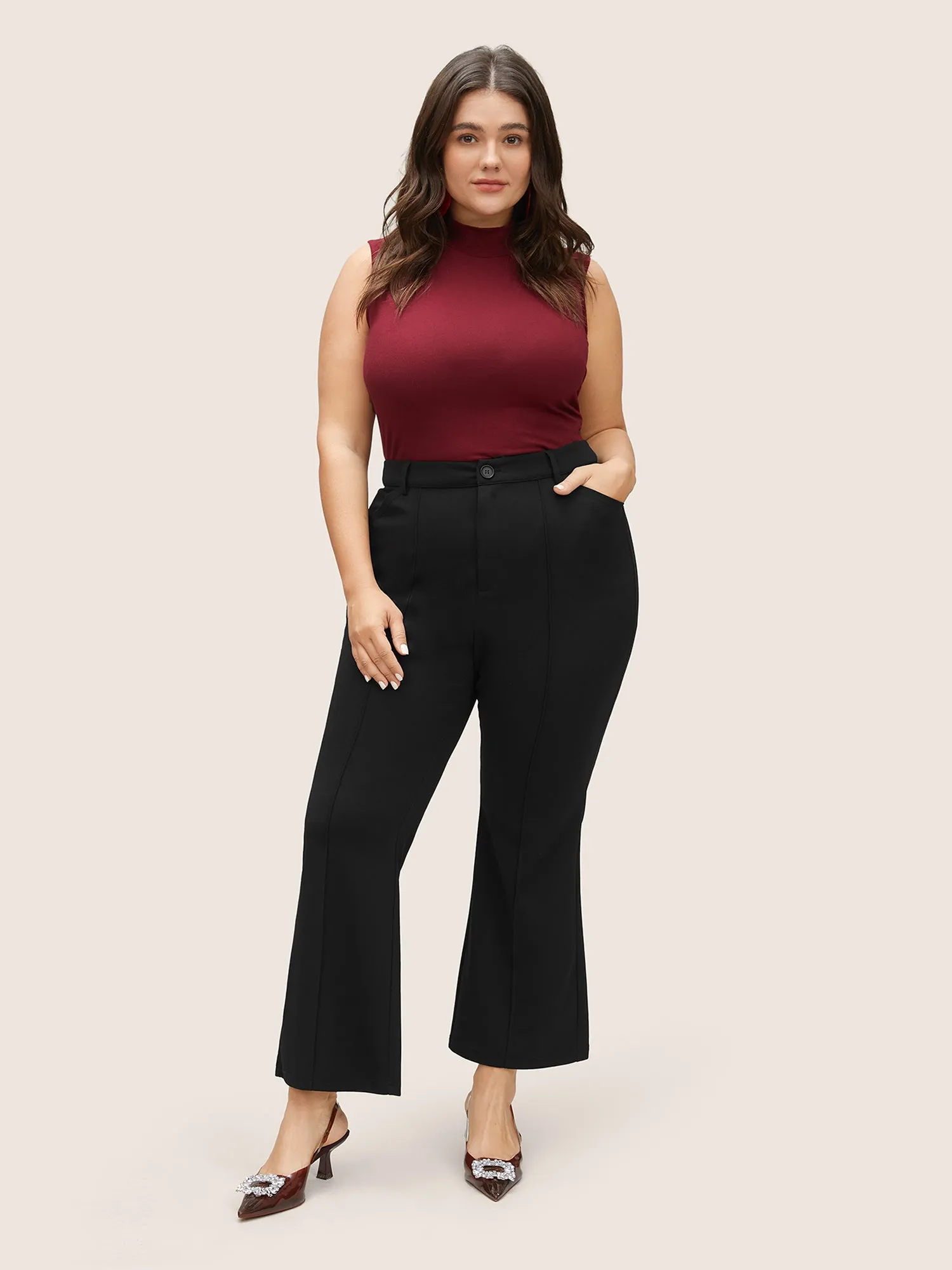 High Rise Solid Pleated Bootcut Pants sold by Bloomchic product image thumbnail 3