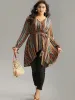 Striped Overlap Collar Arc Hem Belted Blouse sold by Bloomchic