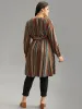 Striped Overlap Collar Arc Hem Belted Blouse sold by Bloomchic