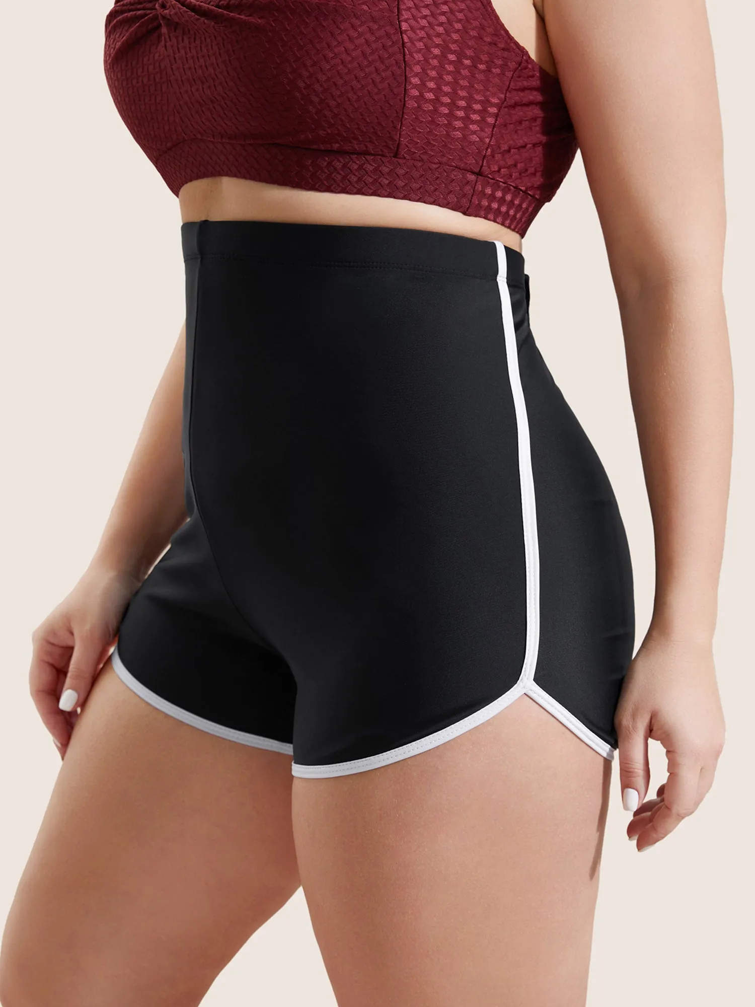 Contrast Trim Elastic Waist High Rise Swim Bottom sold by Bloomchic