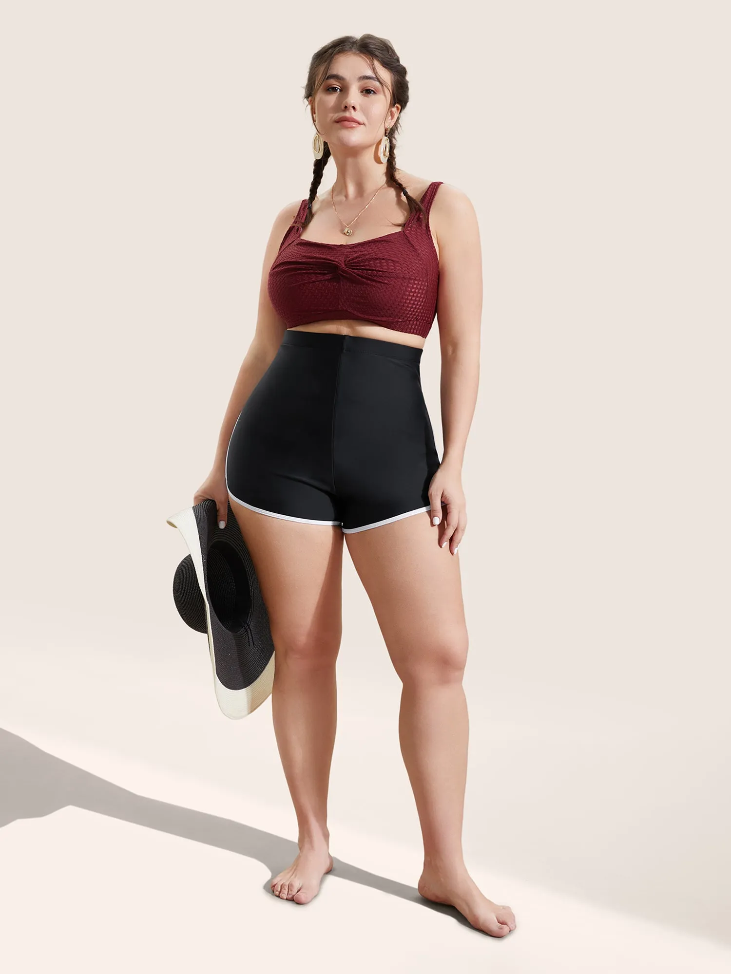 Contrast Trim Elastic Waist High Rise Swim Bottom sold by Bloomchic product image thumbnail 2