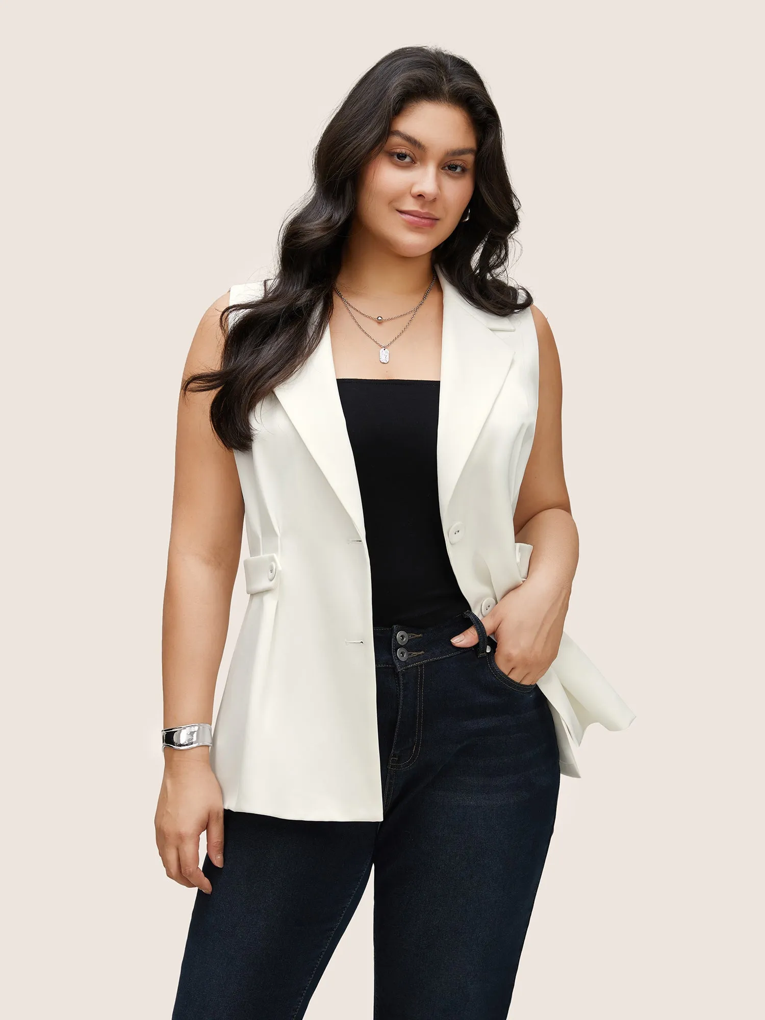 Solid Waist Tab Pleated Split Hem Vest sold by Bloomchic product image thumbnail 4