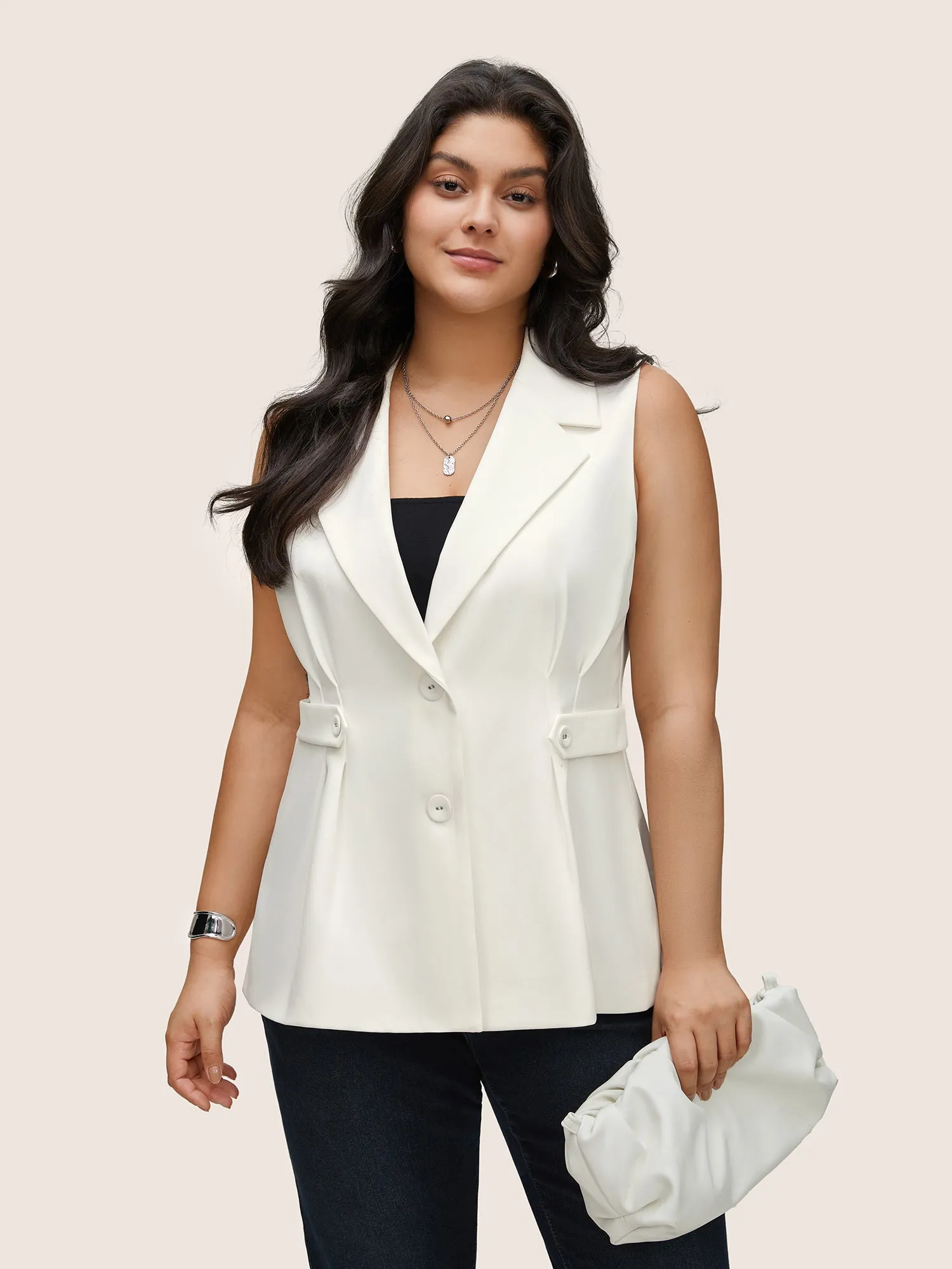 Solid Waist Tab Pleated Split Hem Vest sold by Bloomchic