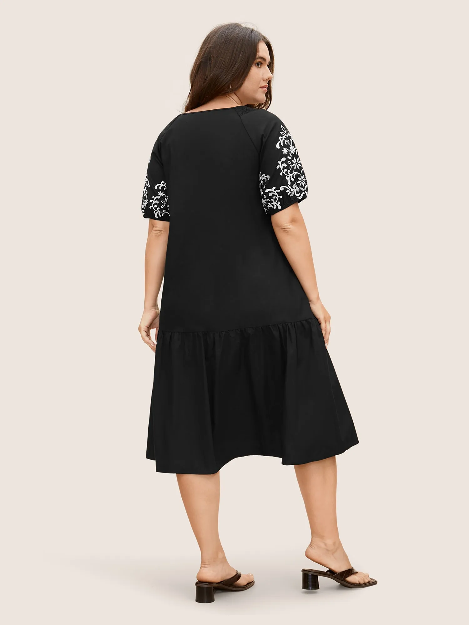 Floral Embroidered Keyhole Lantern Sleeve Dress sold by Bloomchic product image thumbnail 3