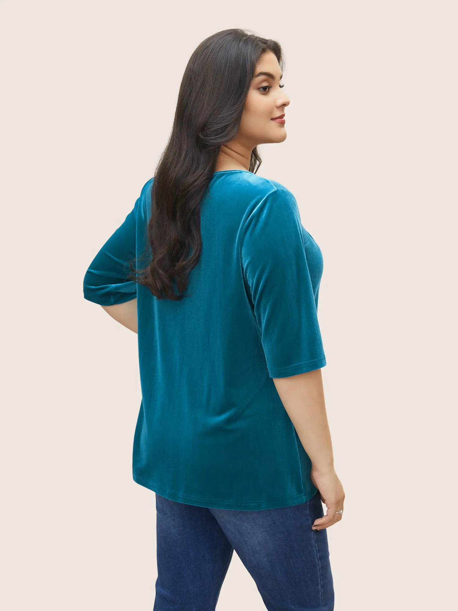 Plain Velvet Keyhole Twist Front Blouse sold by Bloomchic product image thumbnail 3