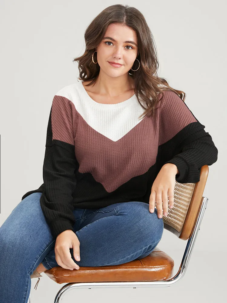 Colorblock Contrast Waffle Knit Sweatshirt sold by Bloomchic product image thumbnail 5