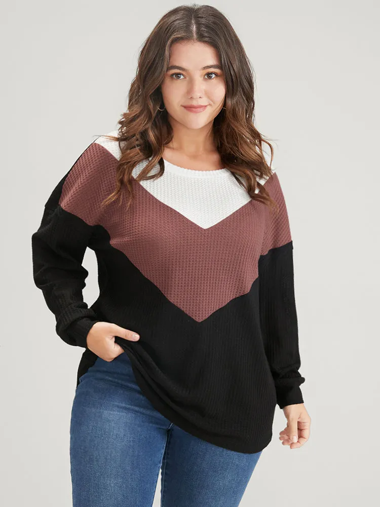 Colorblock Contrast Waffle Knit Sweatshirt sold by Bloomchic product image thumbnail 4