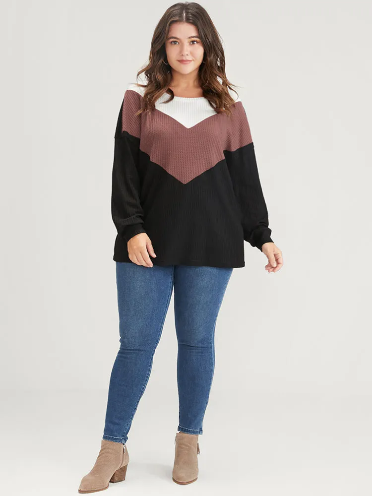 Colorblock Contrast Waffle Knit Sweatshirt sold by Bloomchic product image thumbnail 3