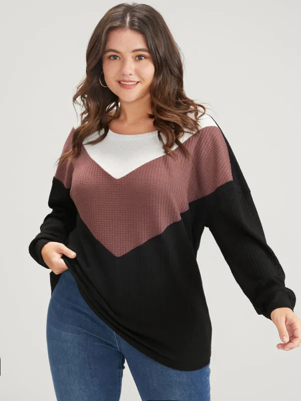 Colorblock Contrast Waffle Knit Sweatshirt sold by Bloomchic
