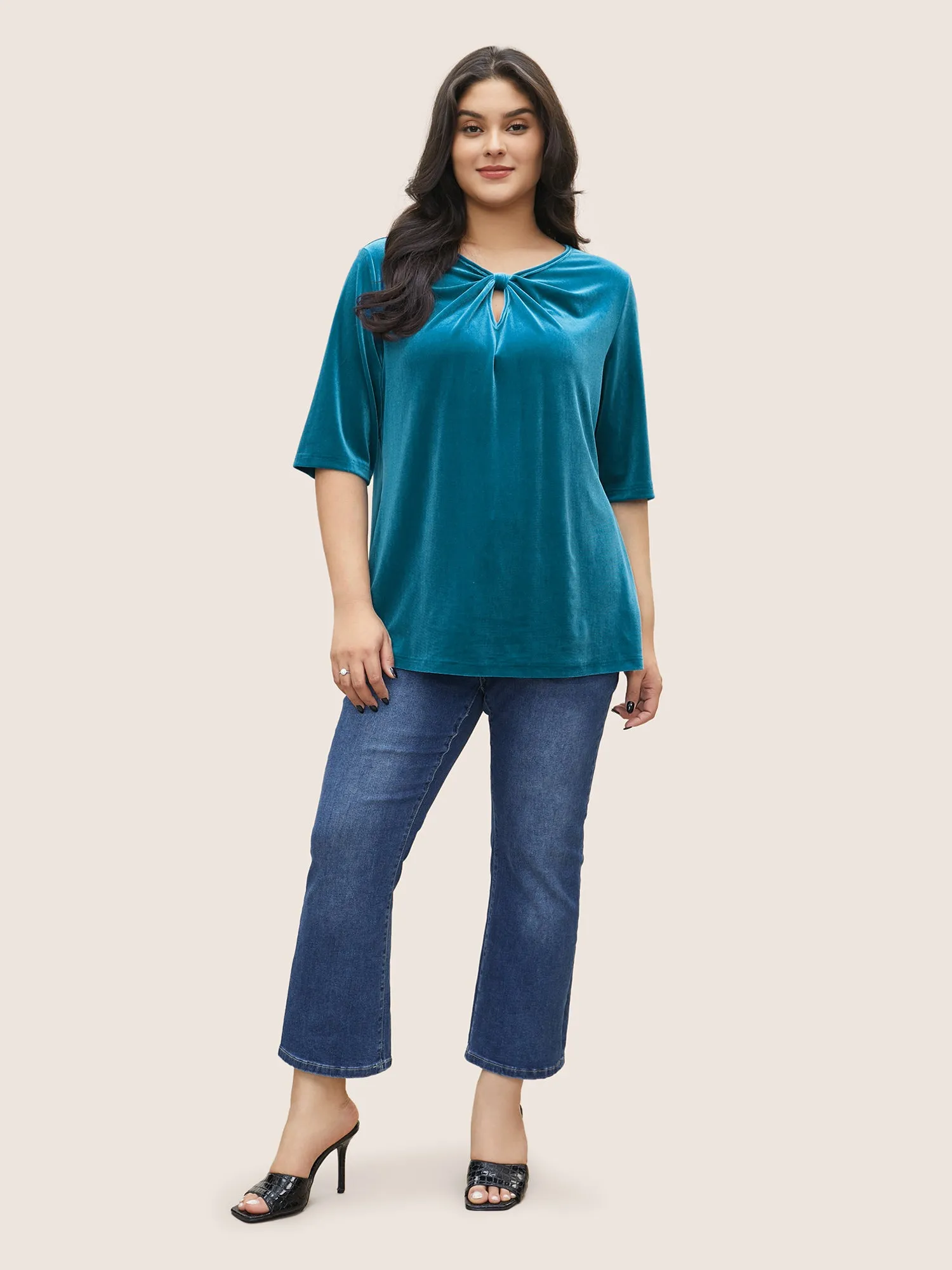 Plain Velvet Keyhole Twist Front Blouse sold by Bloomchic product image thumbnail 2