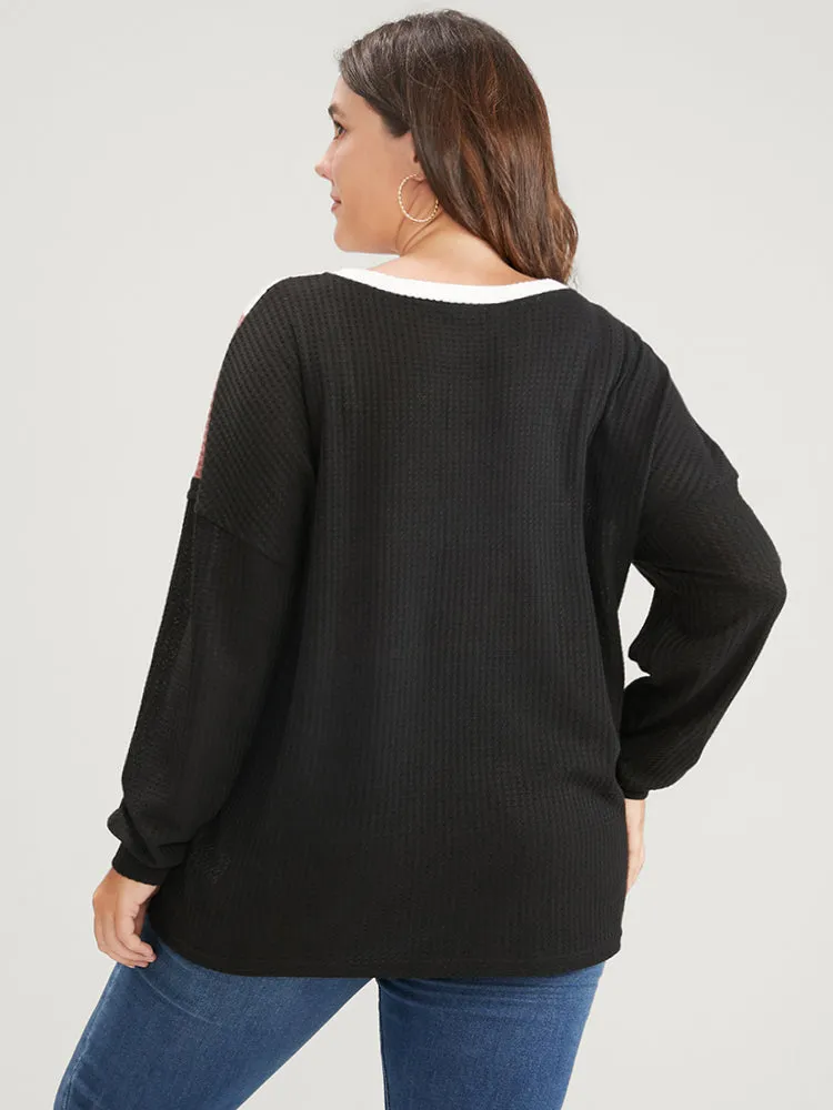 Colorblock Contrast Waffle Knit Sweatshirt sold by Bloomchic product image thumbnail 2