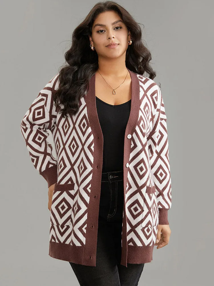 Supersoft Essentials Geometric Button Through Cardigan sold by Bloomchic