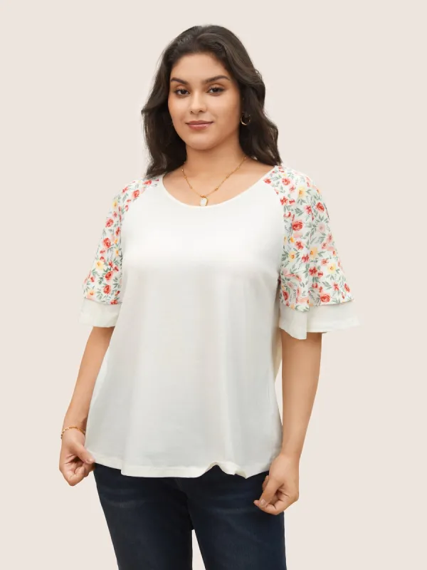 Ditsy Floral Tiered Ruffle Raglan Sleeve T-shirt sold by Bloomchic