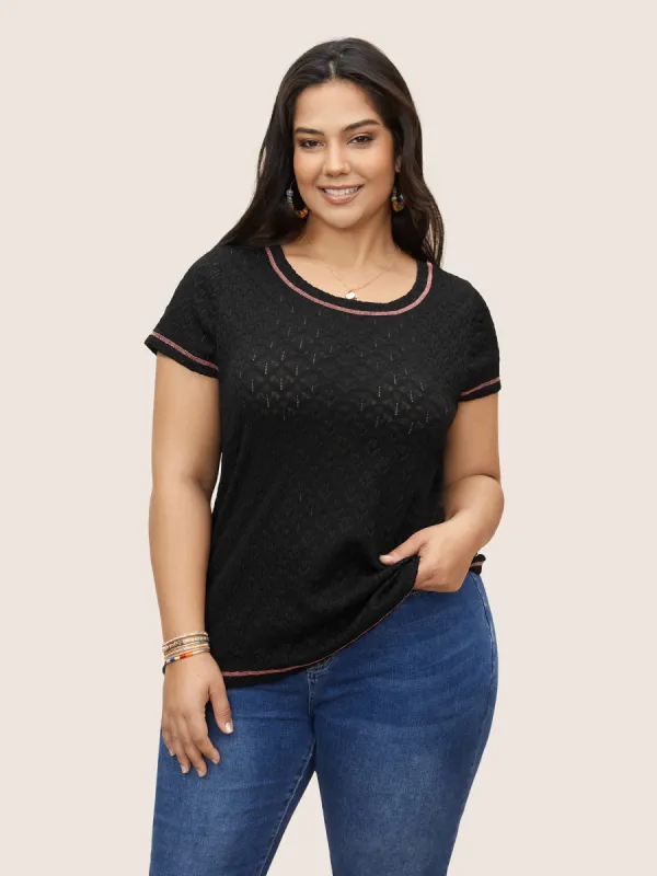 Crew Neck Lace Insert Contrast Stitch T-shirt sold by Bloomchic
