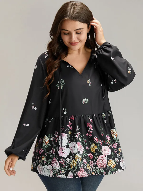 Floral Print Tie Neck Blouse sold by Bloomchic