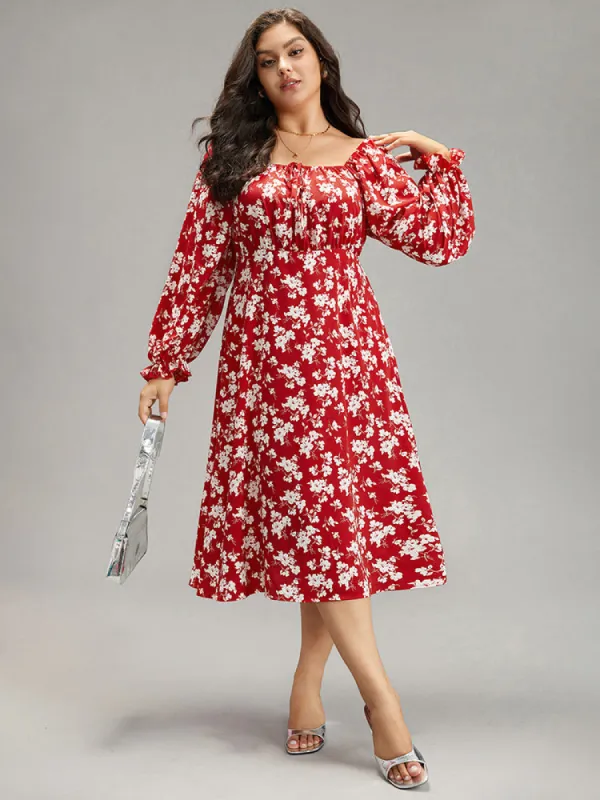 Silhouette Floral Print Ties Lantern Sleeve Dress sold by Bloomchic