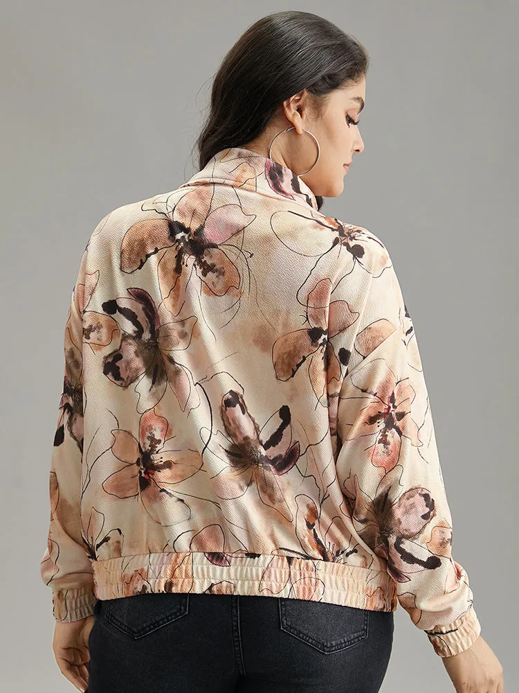 Floral Zipper Gathered Elastic Cuffs Jacket sold by Bloomchic product image thumbnail 3