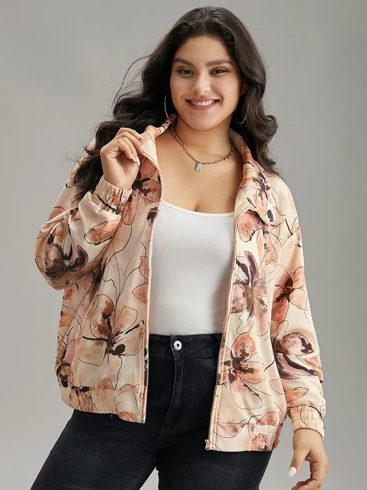 Floral Zipper Gathered Elastic Cuffs Jacket sold by Bloomchic product image thumbnail 5