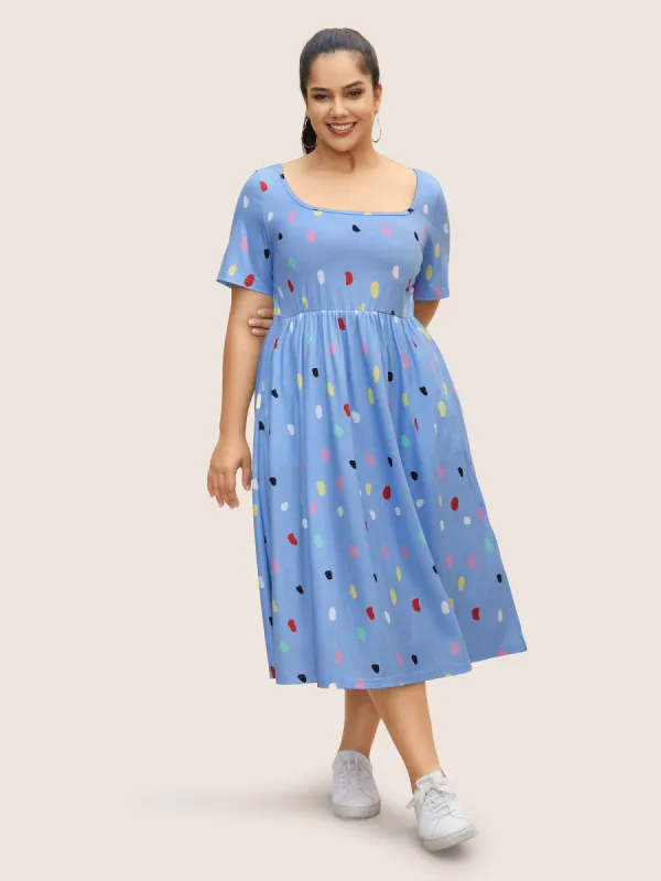 Polka Dot Square Neck Slit Hem Dress sold by Bloomchic