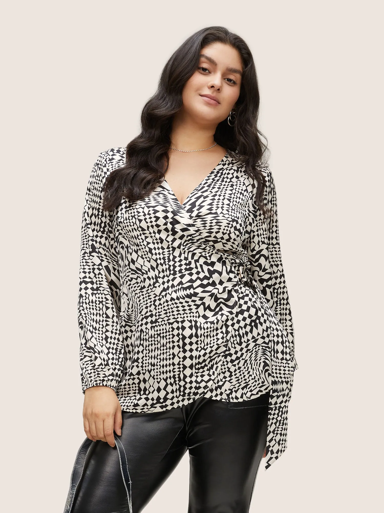 Asymmetrical Geometric Wrap Button Detail Blouse sold by Bloomchic product image thumbnail 3