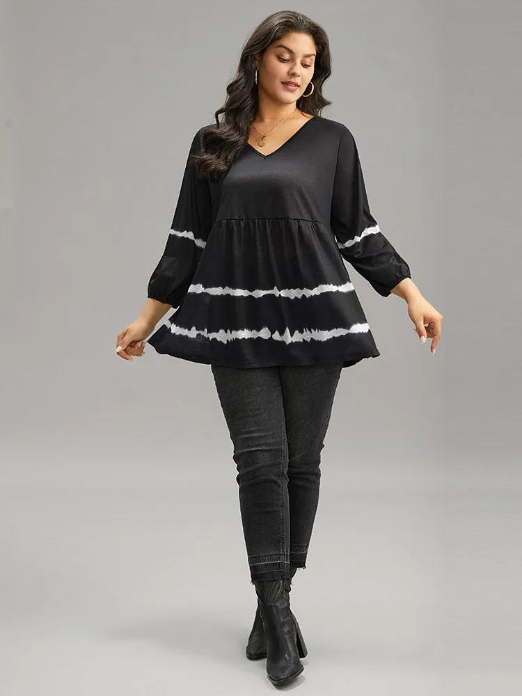 Tie Dye V Neck Elastic Waist Lantern Sleeve T-shirt sold by Bloomchic product image thumbnail 4