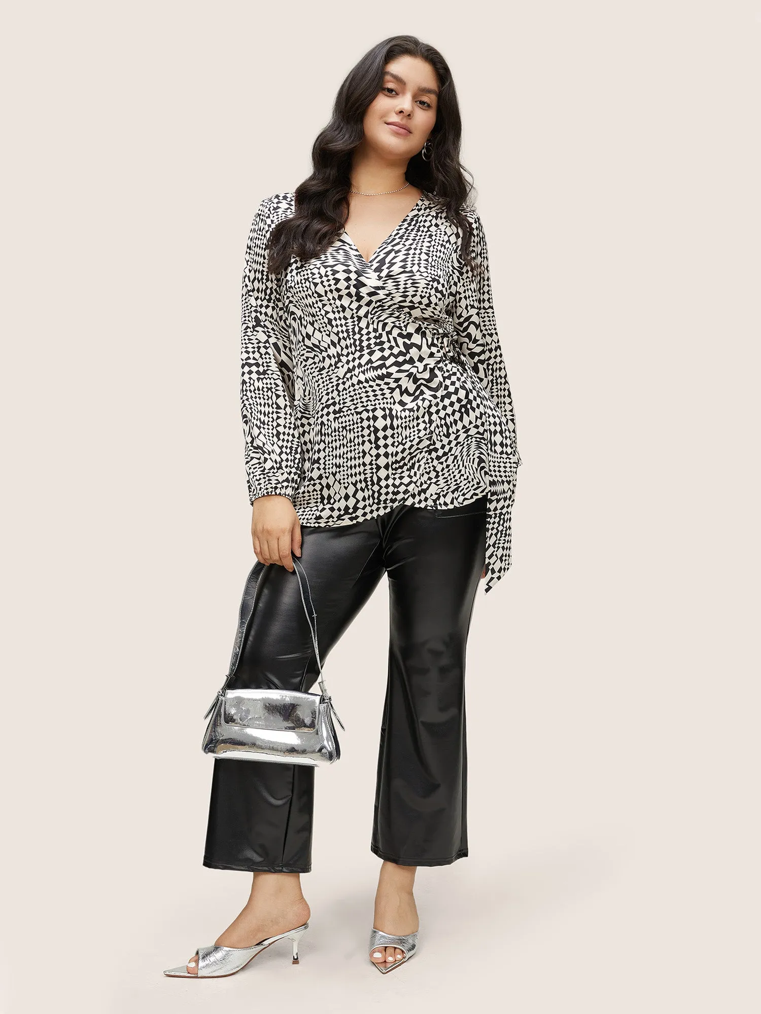 Asymmetrical Geometric Wrap Button Detail Blouse sold by Bloomchic product image thumbnail 4