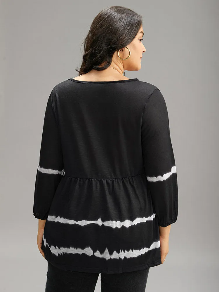 Tie Dye V Neck Elastic Waist Lantern Sleeve T-shirt sold by Bloomchic product image thumbnail 2