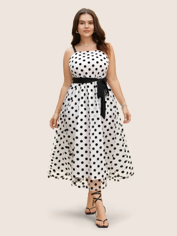 Polka Dot Mesh Belted Cami Dress sold by Bloomchic