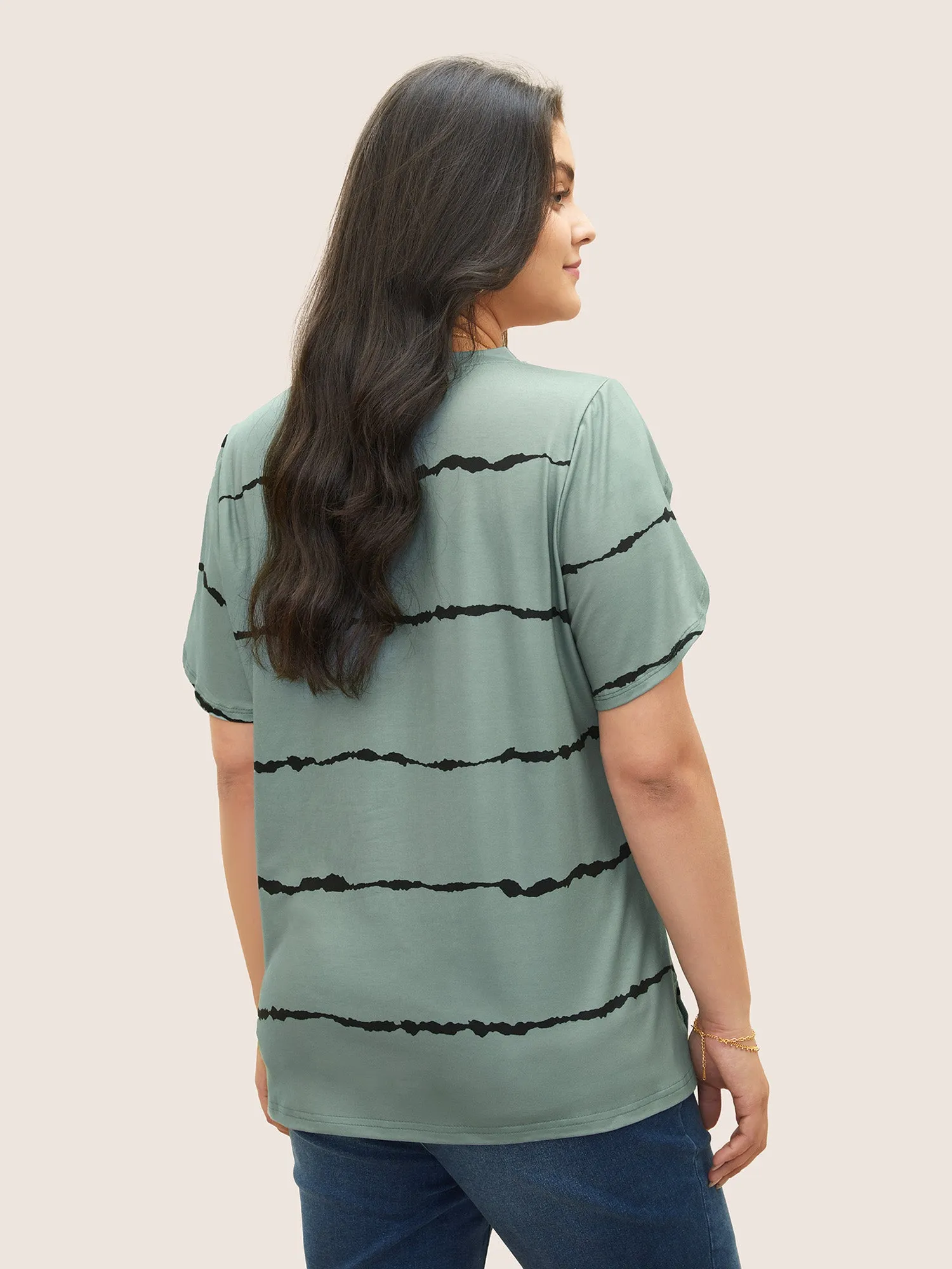 Striped Contrast Petal Sleeve T-shirt sold by Bloomchic product image thumbnail 2