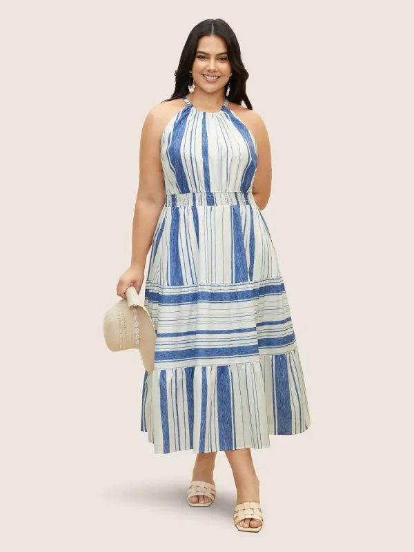Halter Contrast Striped Shirred Maxi Dress sold by Bloomchic