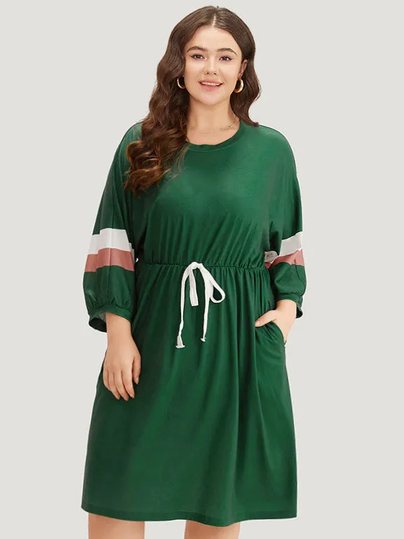 Striped Contrast Pocket Bowknot Patchwork Dress sold by Bloomchic