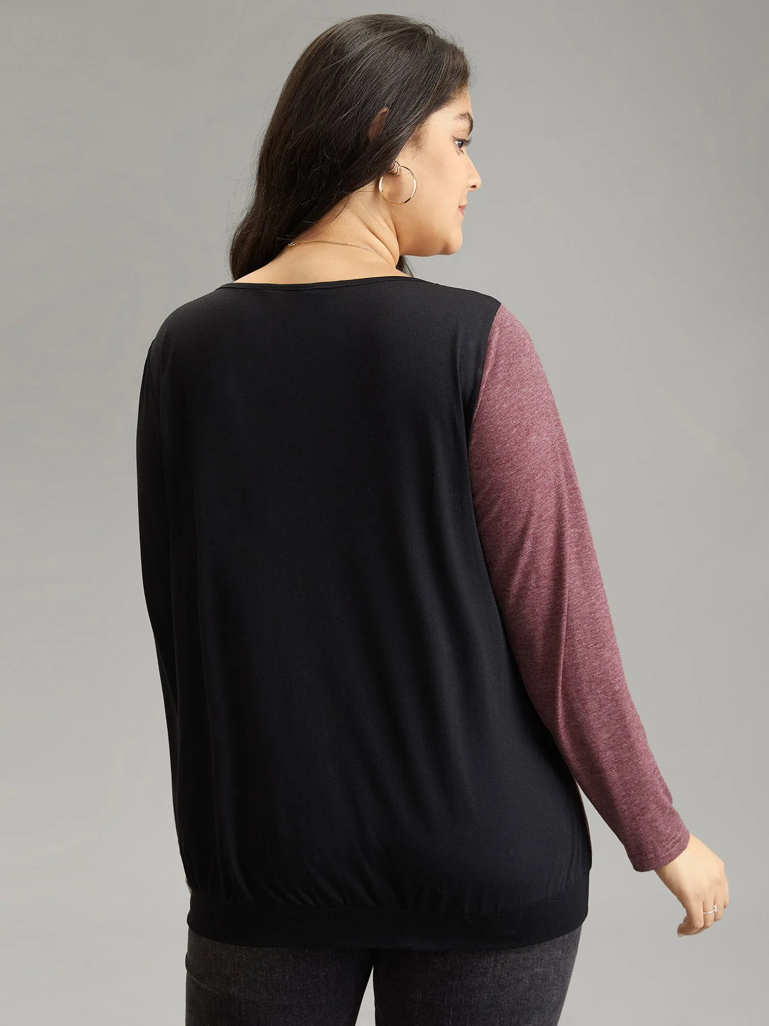 Two Tone Round Neck Button Detail T-shirt sold by Bloomchic product image thumbnail 2