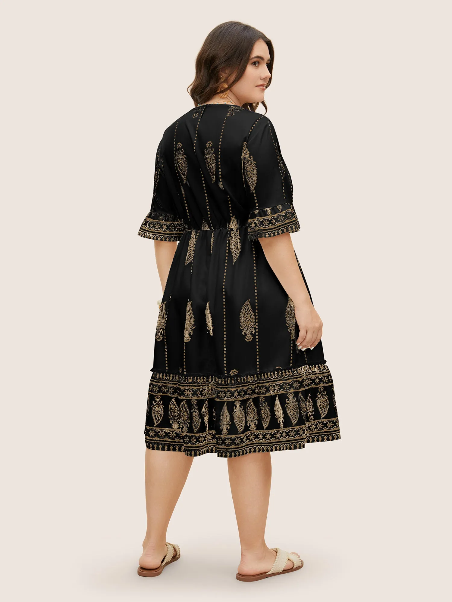 Boho Print Cross Straps Tassels Ruffles Dress sold by Bloomchic product image thumbnail 3