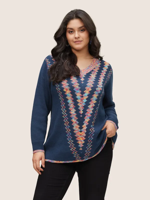V Neck Colour Heather Geometric Pullover sold by Bloomchic