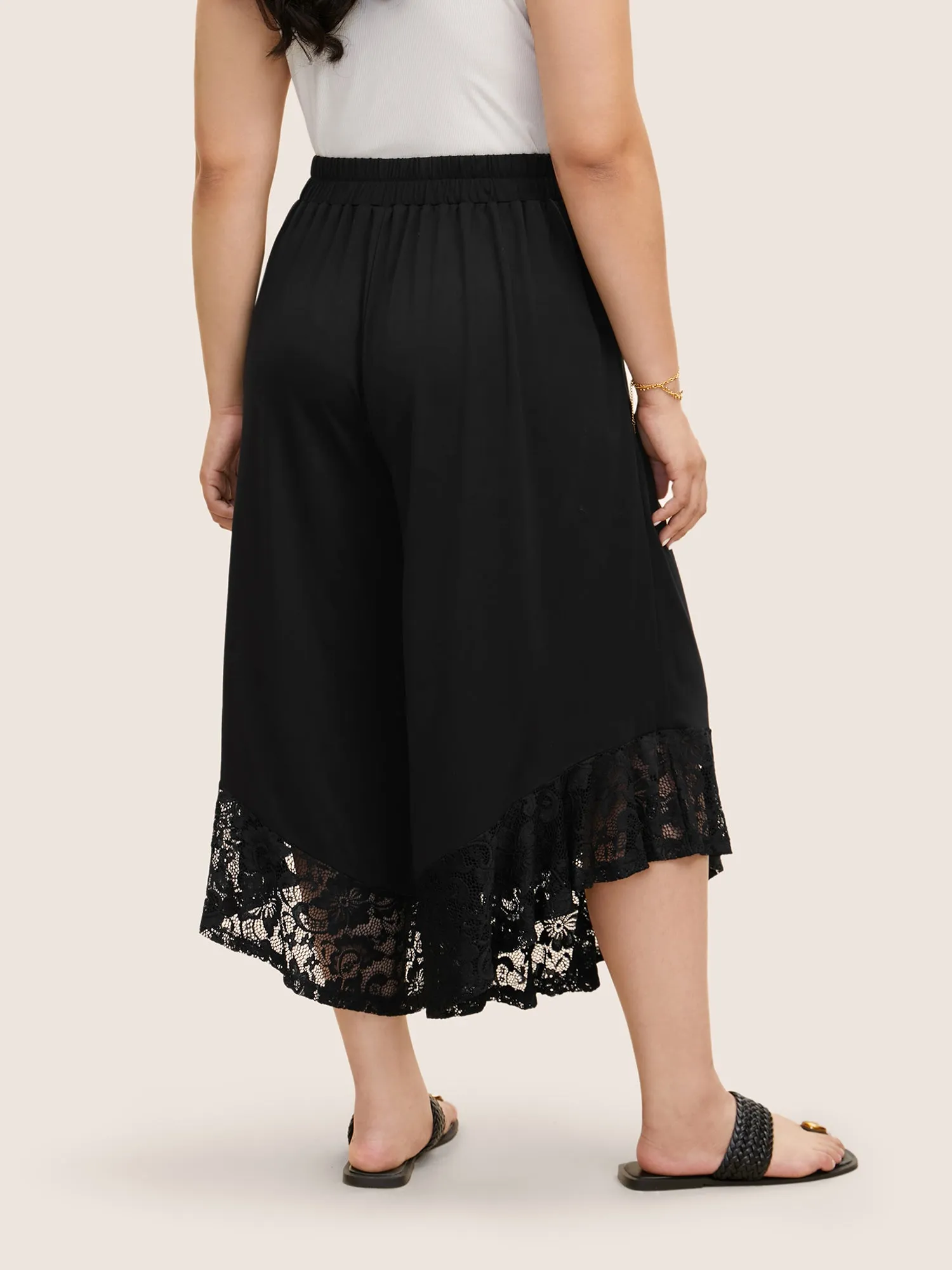 Lace Patchwork Mesh Wide Leg Cropped Pants sold by Bloomchic product image thumbnail 2