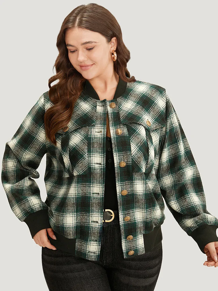 Halloween Plaid Pocket Button Up Contrast Patchwork Jacket sold by Bloomchic