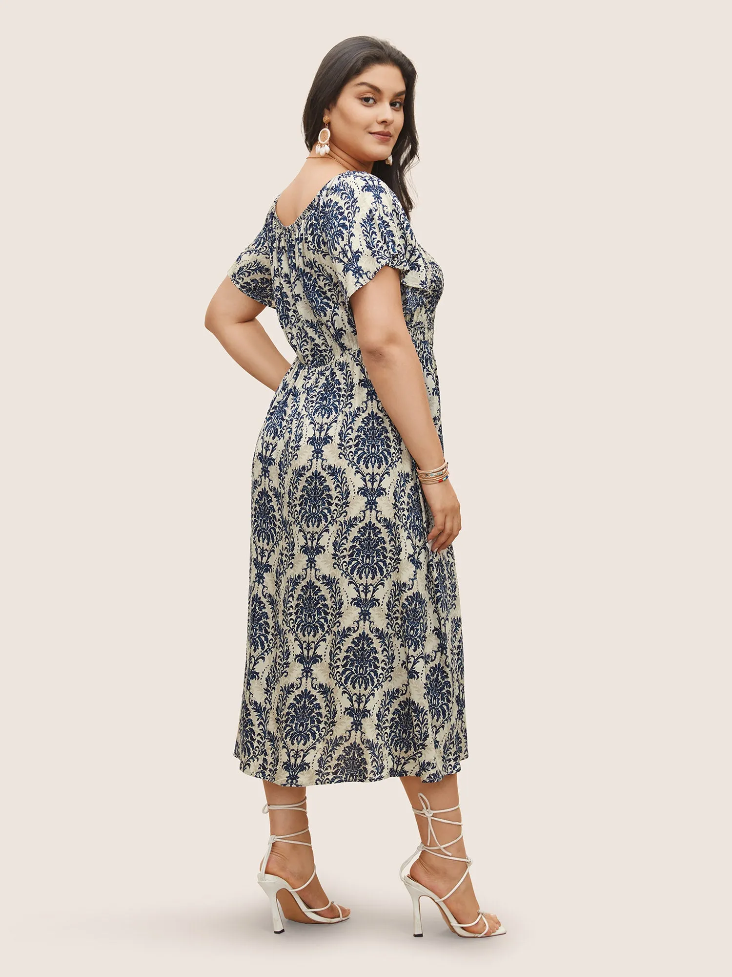 Bandana Print Shirred Off Shoulder Dress sold by Bloomchic product image thumbnail 4